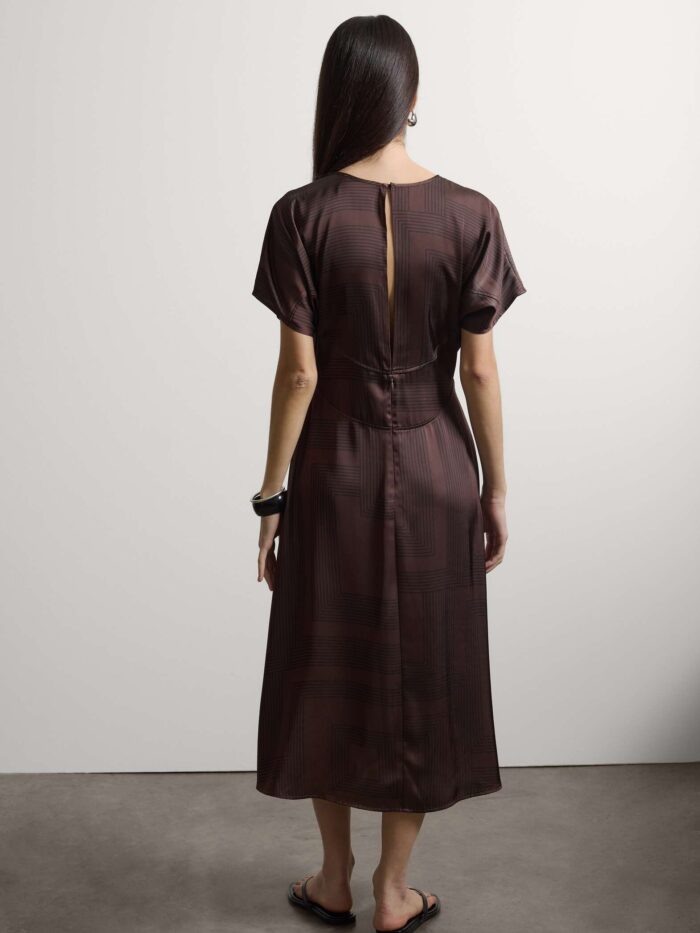 STEFANEL Regular-fit viscose blend dress with checked pattern Brown - Image 4