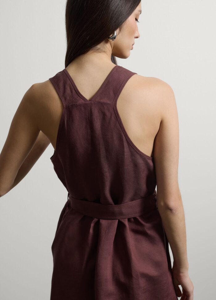 STEFANEL linen and viscose blend dress, regular fit, deep V Brown - Image 2