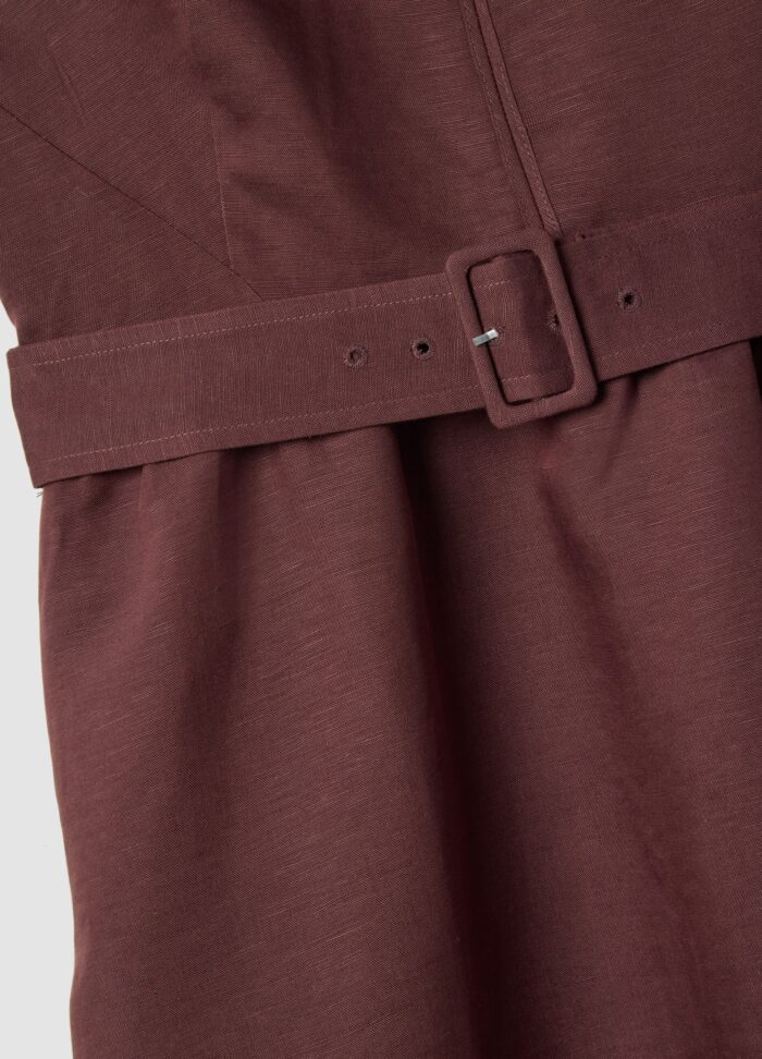 STEFANEL linen and viscose blend dress, regular fit, deep V Brown - Image 4