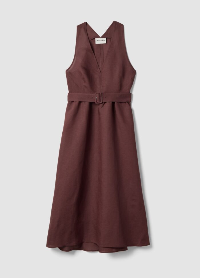 STEFANEL linen and viscose blend dress, regular fit, deep V Brown - Image 6
