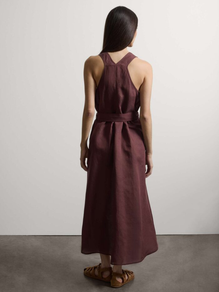 STEFANEL linen and viscose blend dress, regular fit, deep V Brown - Image 5