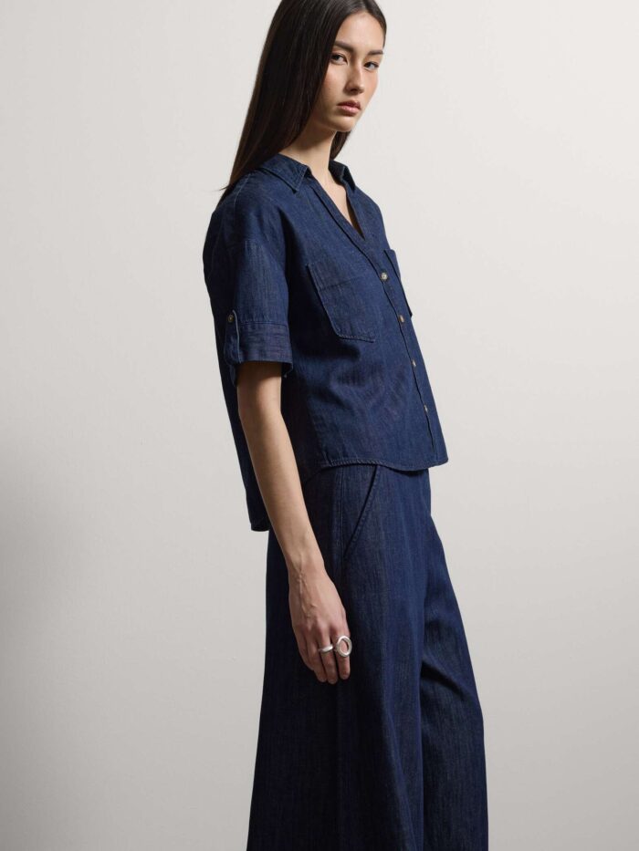 STEFANEL Oversized fit shirt in a cotton, linen and viscose blend Blue - Image 2
