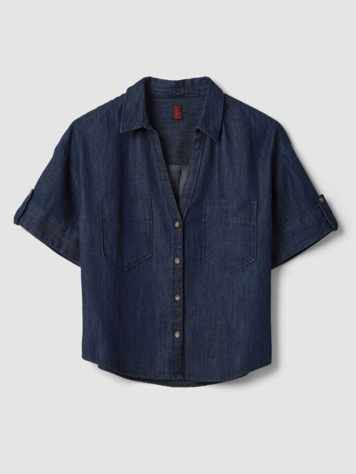 STEFANEL Oversized fit shirt in a cotton, linen and viscose blend Blue - Image 5
