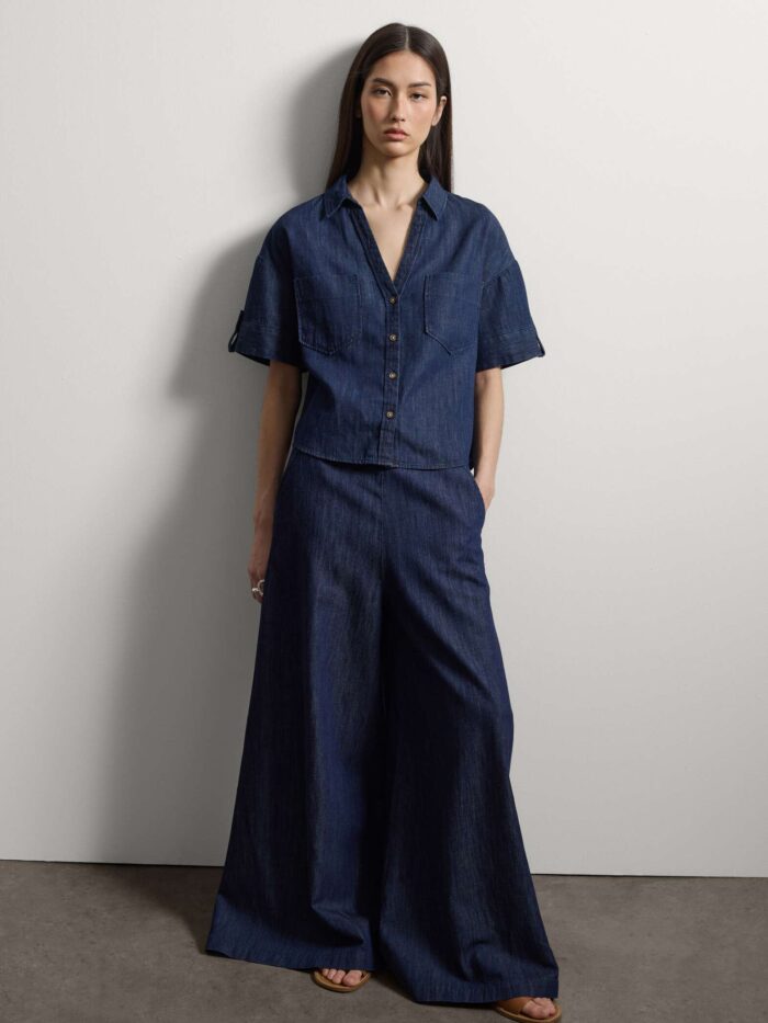 STEFANEL Oversized fit shirt in a cotton, linen and viscose blend Blue - Image 3