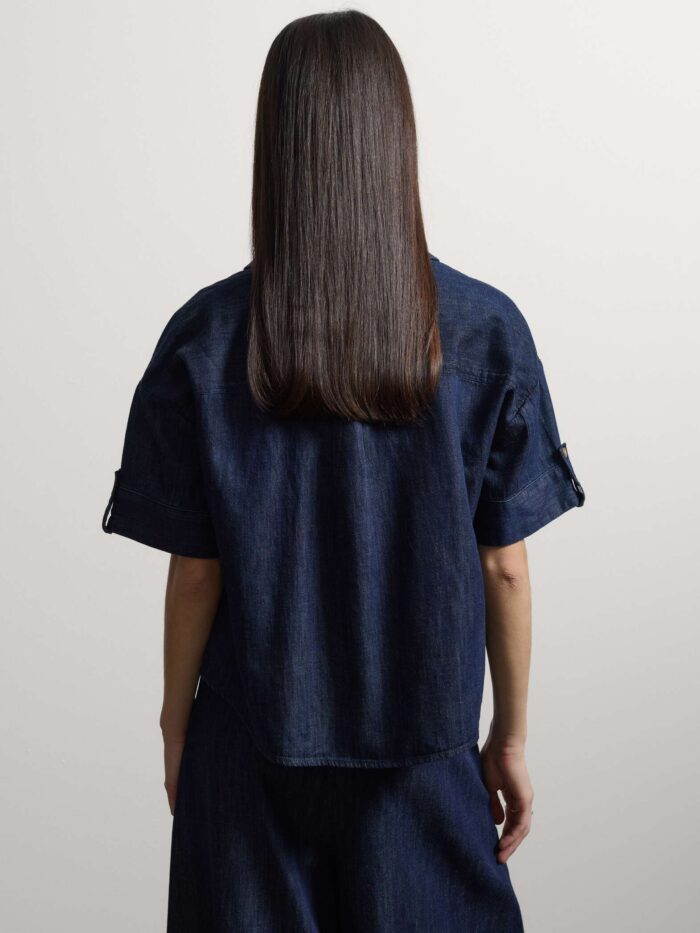 STEFANEL Oversized fit shirt in a cotton, linen and viscose blend Blue - Image 4