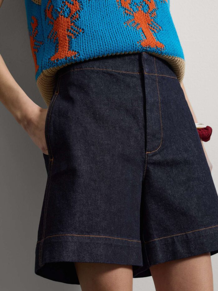 STEFANEL Wide-leg stretch cotton denim shorts Blue - Image 2
