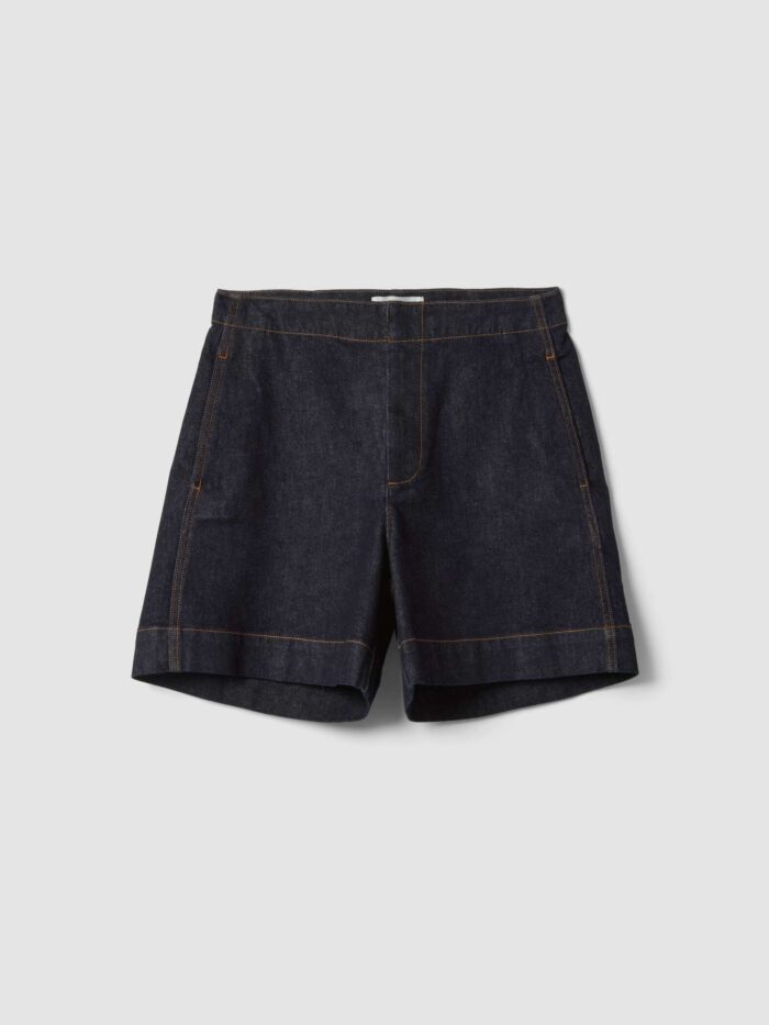 STEFANEL Wide-leg stretch cotton denim shorts Blue - Image 6
