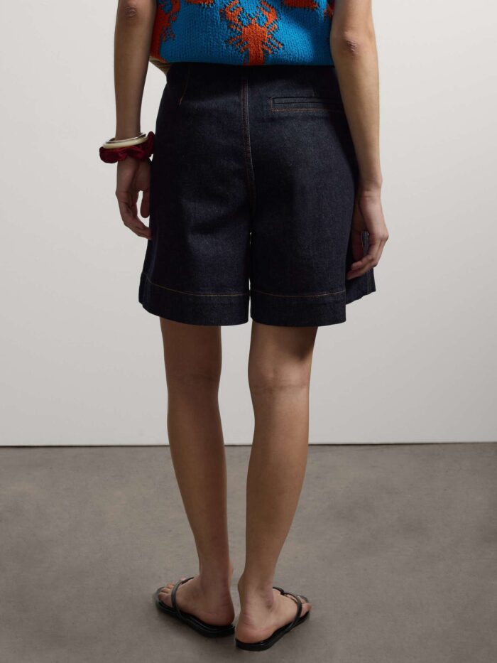 STEFANEL Wide-leg stretch cotton denim shorts Blue - Image 4