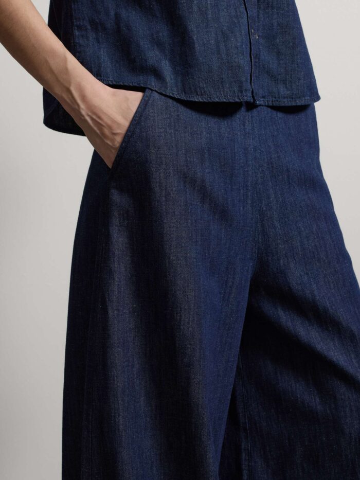 STEFANEL Wide-leg trousers in a cotton, linen and viscose blend Blue - Image 2