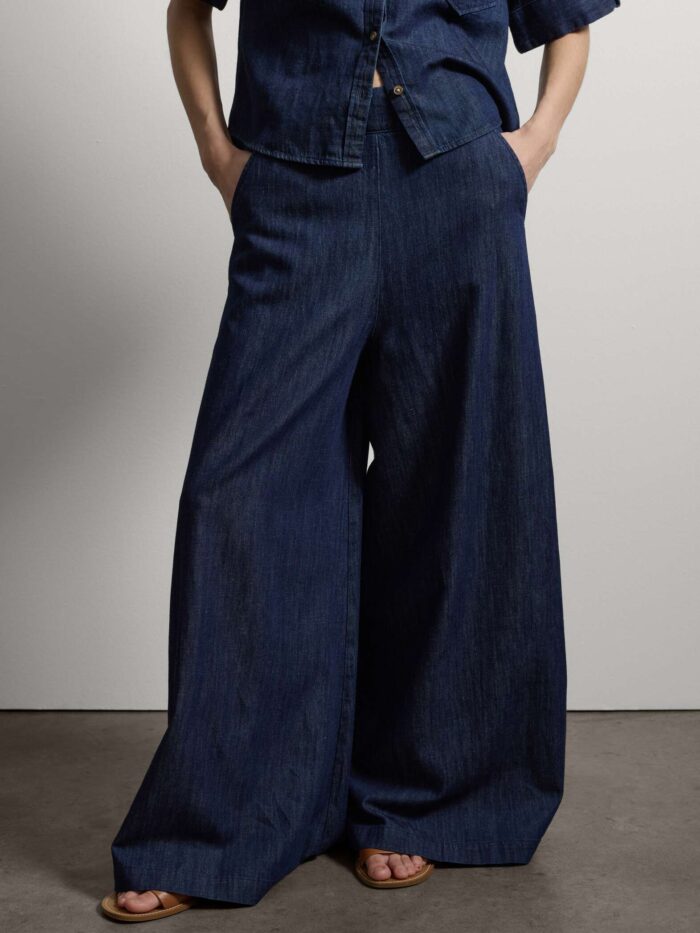 STEFANEL Wide-leg trousers in a cotton, linen and viscose blend Blue - Image 3
