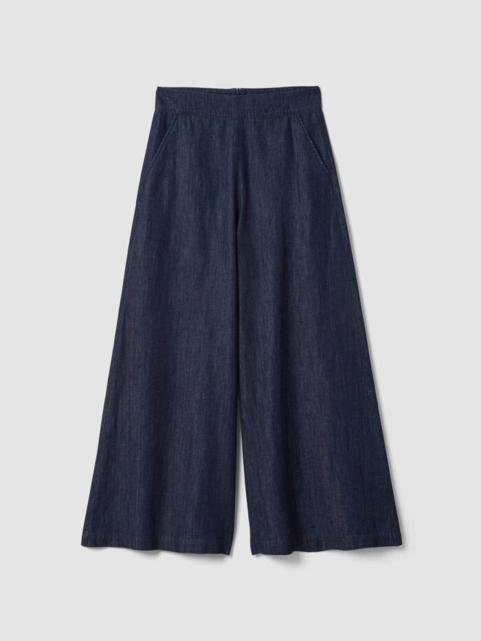 STEFANEL Wide-leg trousers in a cotton, linen and viscose blend Blue - Image 6