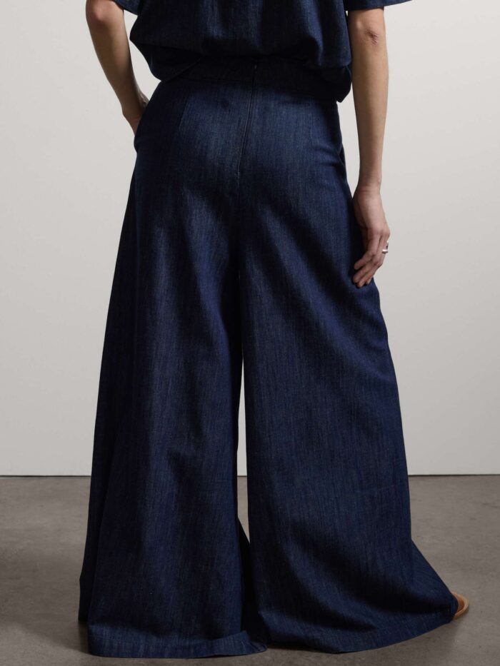 STEFANEL Wide-leg trousers in a cotton, linen and viscose blend Blue - Image 4