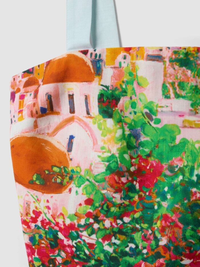 STEFANEL Regular-fit top in cotton and linen blend with landscape White/blue - Image 3