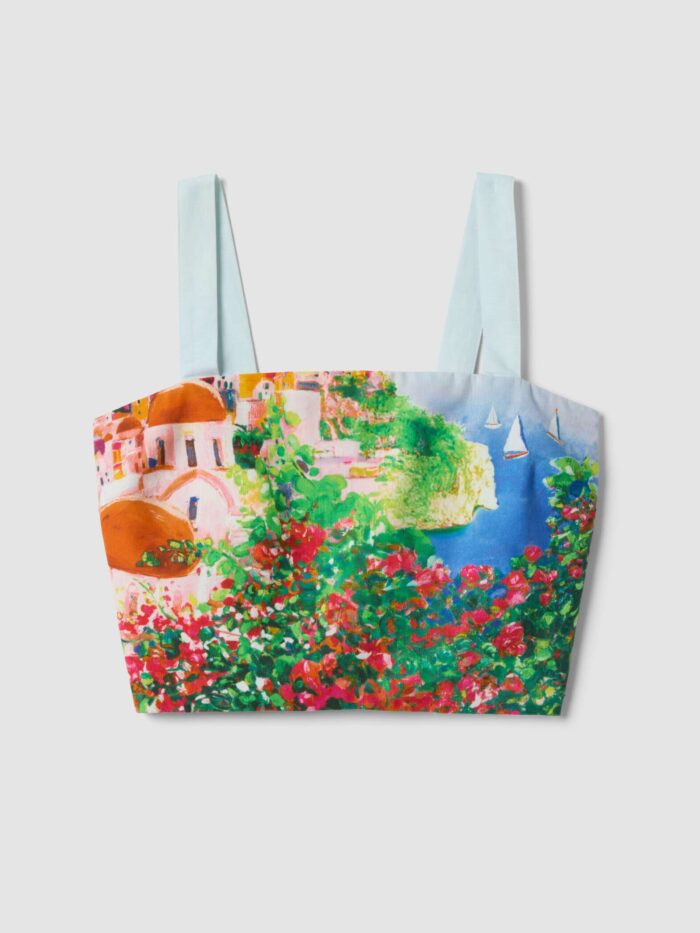 STEFANEL Regular-fit top in cotton and linen blend with landscape White/blue - Image 5