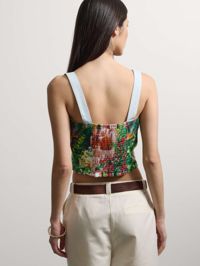 STEFANEL Regular-fit top in cotton and linen blend with landscape White/blue - Image 4