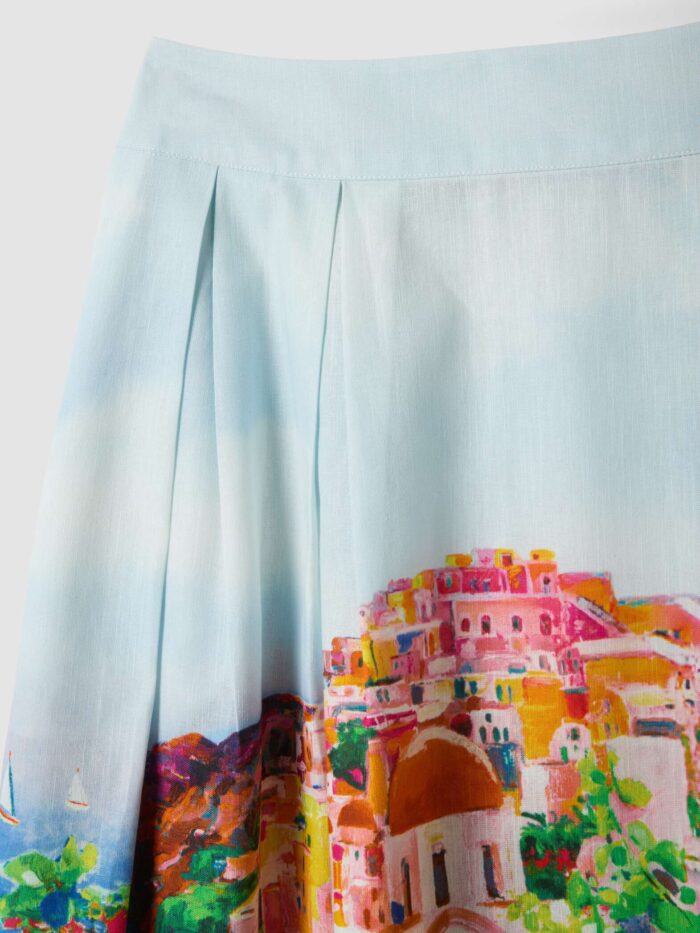 STEFANEL Midi skirt in cotton and linen blend with landscape White/blue - Image 5
