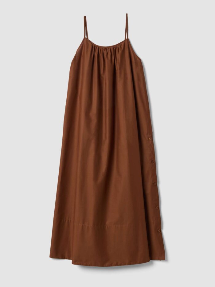 STEFANEL Long dress in pure cotton with thin shoulder straps, relaxed fit Brown - Image 4