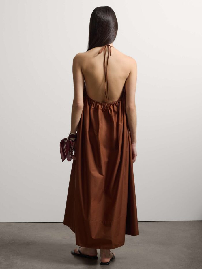 STEFANEL Long dress in pure cotton with thin shoulder straps, relaxed fit Brown - Image 2