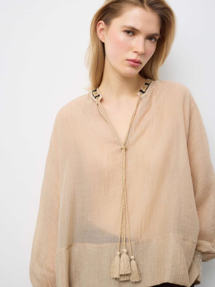 STEFANEL Regular fit lyocell blend blouse Beige - Image 2