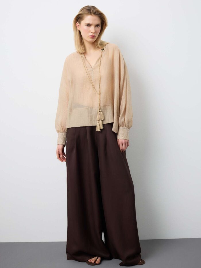 STEFANEL Regular fit lyocell blend blouse Beige - Image 3