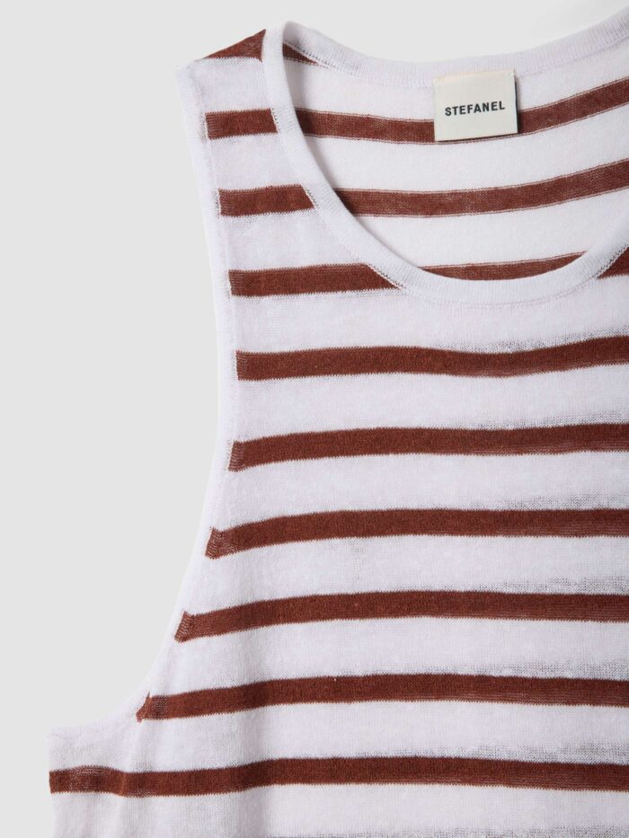 STEFANEL Regular-fit striped tank top in linen and cotton blend White - Image 5