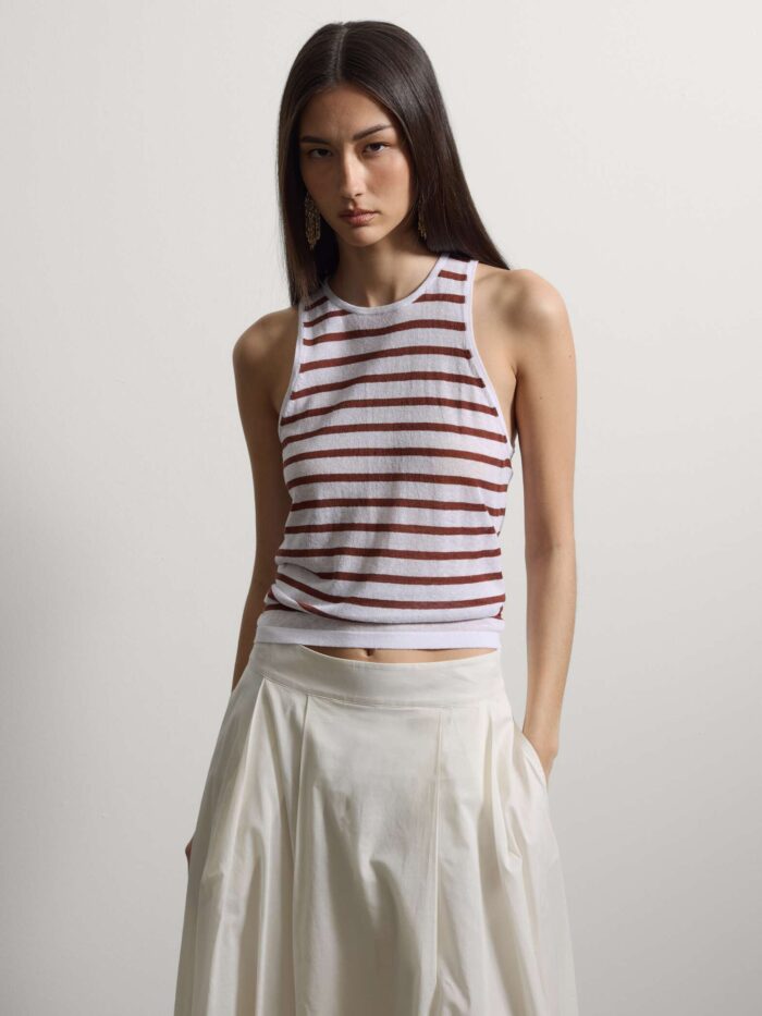 STEFANEL Regular-fit striped tank top in linen and cotton blend White - Image 2