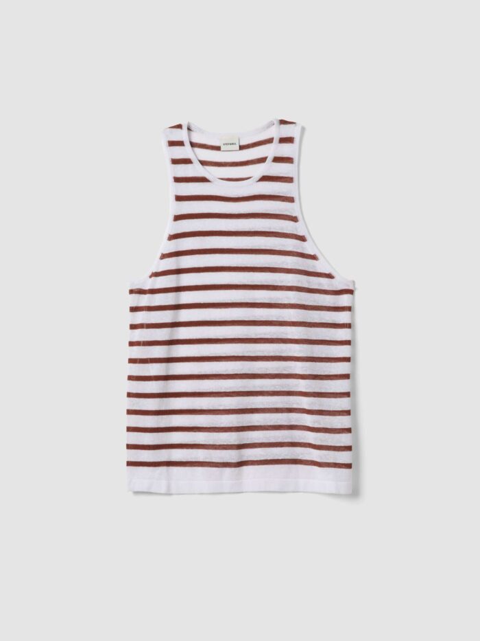 STEFANEL Regular-fit striped tank top in linen and cotton blend White - Image 6