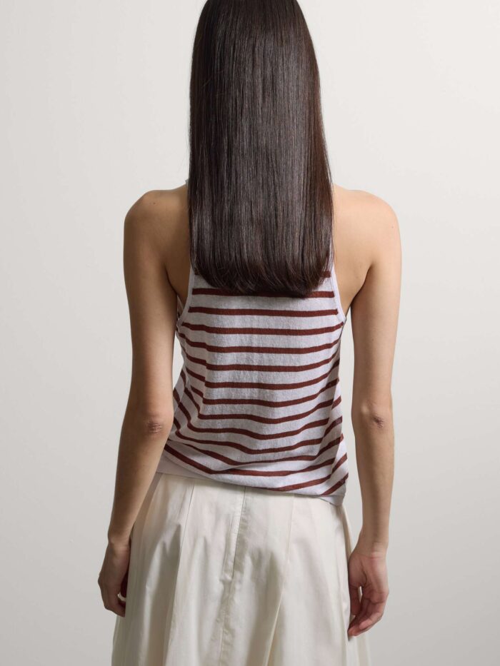 STEFANEL Regular-fit striped tank top in linen and cotton blend White - Image 4