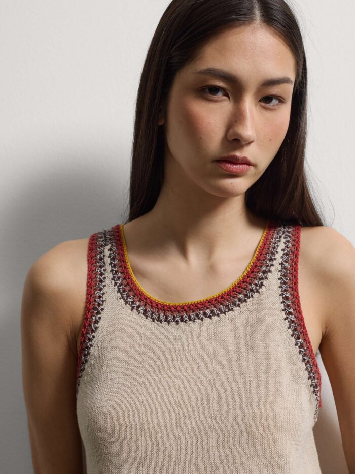 STEFANEL Linen blend tank top with contrasting trim, regular fit  Beige - Image 2