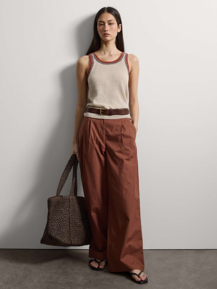 STEFANEL Linen blend tank top with contrasting trim, regular fit  Beige - Image 3