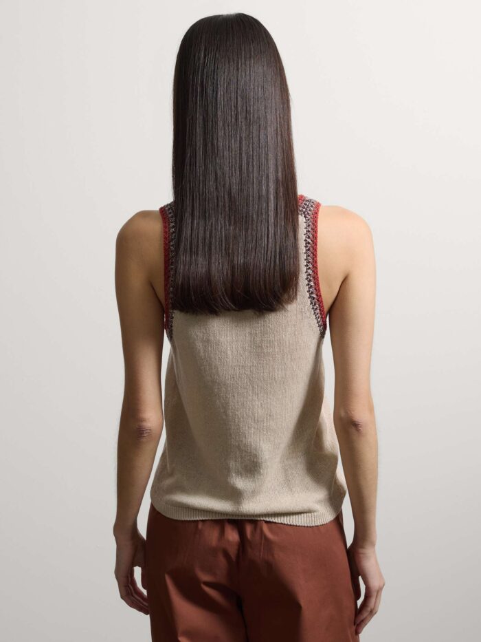 STEFANEL Linen blend tank top with contrasting trim, regular fit  Beige - Image 4