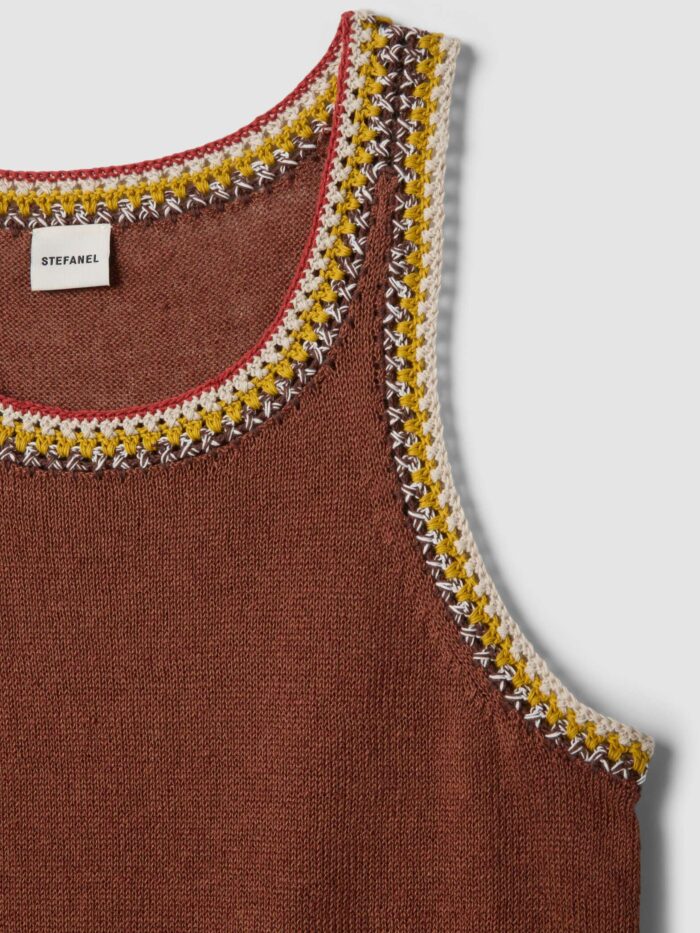 STEFANEL Linen blend tank top with contrasting trim, regular fit Brown - Image 5