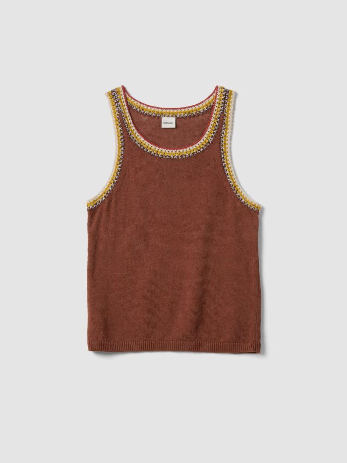 STEFANEL Linen blend tank top with contrasting trim, regular fit Brown - Image 6