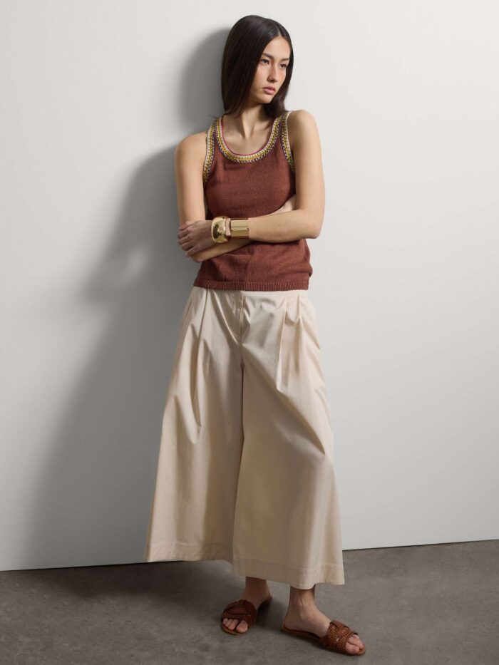 STEFANEL Linen blend tank top with contrasting trim, regular fit Brown - Image 3