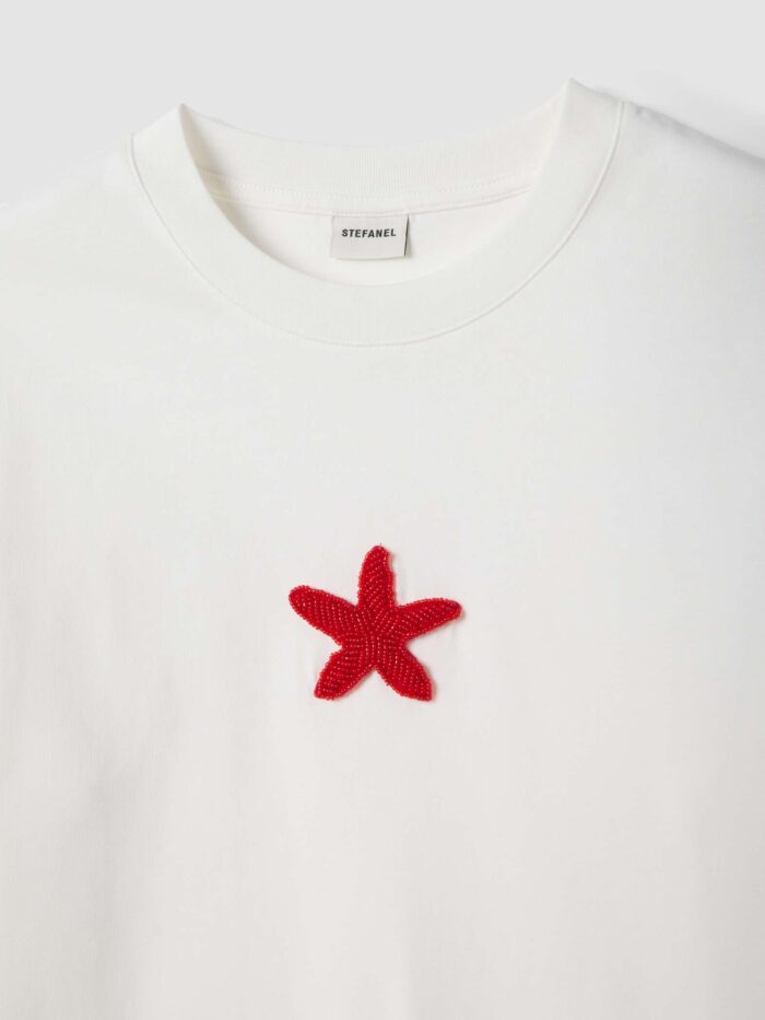 STEFANEL Regular-fit pure cotton T-shirt with beaded star White - Image 5