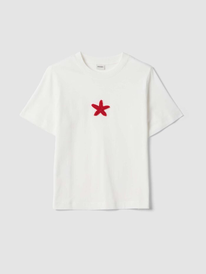 STEFANEL Regular-fit pure cotton T-shirt with beaded star White - Image 6