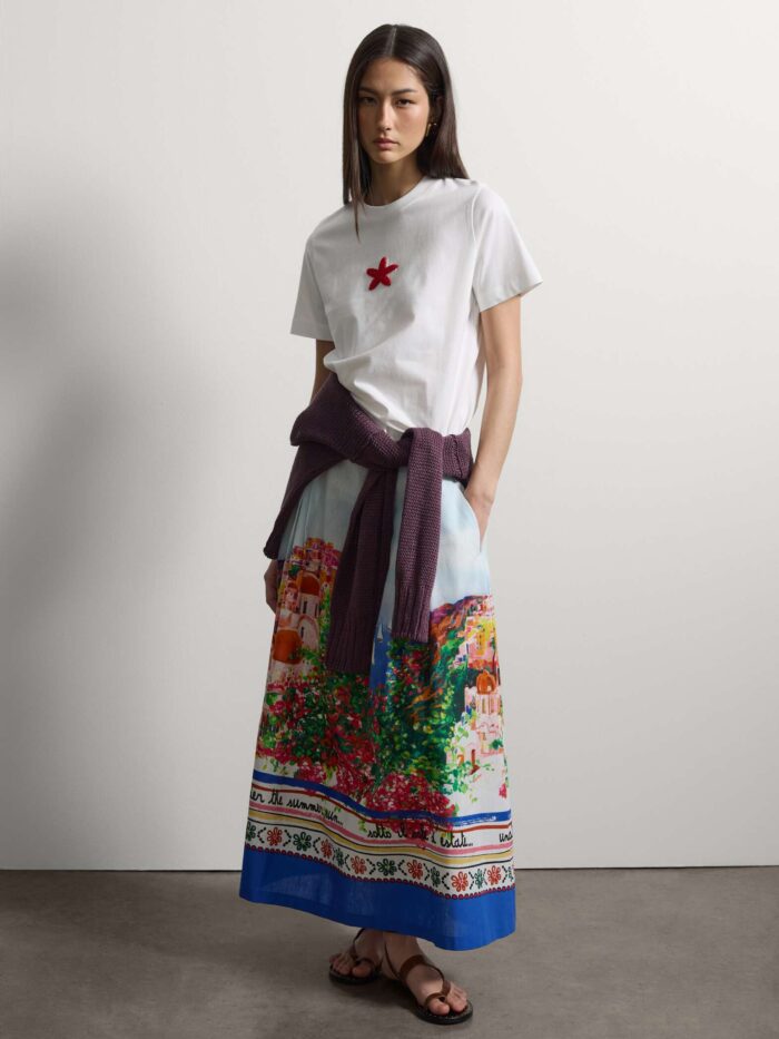 STEFANEL Regular-fit pure cotton T-shirt with beaded star White - Image 3