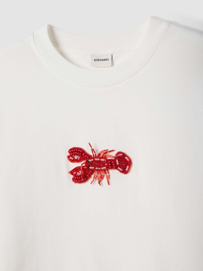 STEFANEL Regular-fit pure cotton T-shirt with beaded lobster White - Image 5