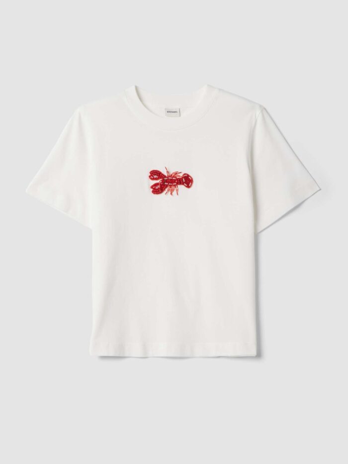 STEFANEL Regular-fit pure cotton T-shirt with beaded lobster White - Image 6