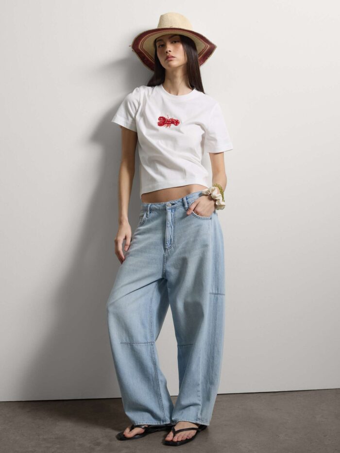 STEFANEL Regular-fit pure cotton T-shirt with beaded lobster White - Image 3