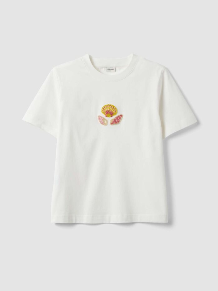 STEFANEL Regular-fit pure cotton T-shirt with beaded shells White - Image 6