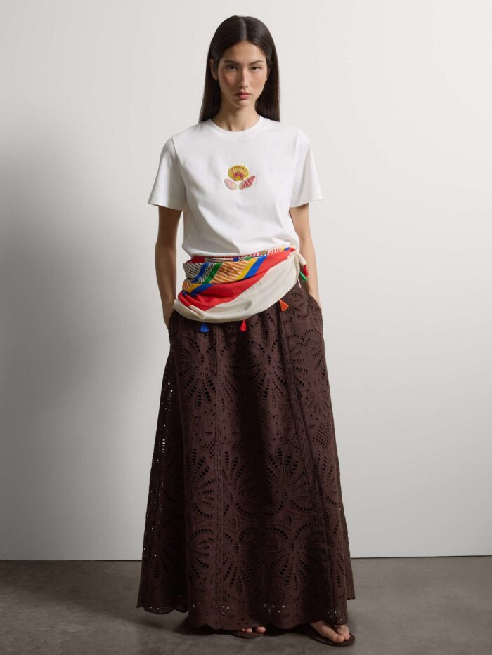 STEFANEL Regular-fit pure cotton T-shirt with beaded shells White - Image 3