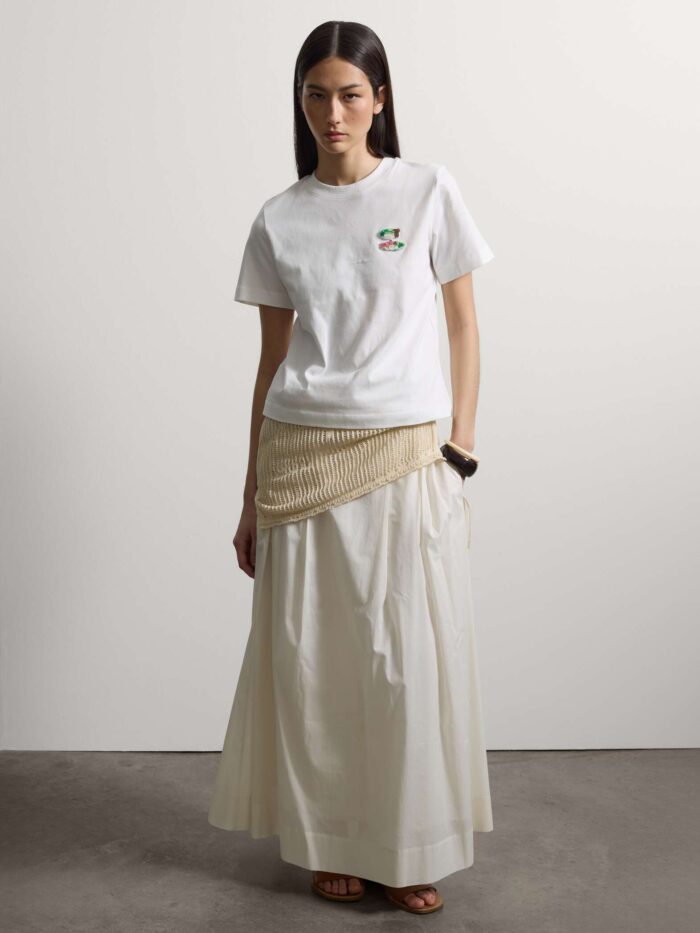 STEFANEL Regular-fit pure cotton T-shirt with beaded fish White - Image 4