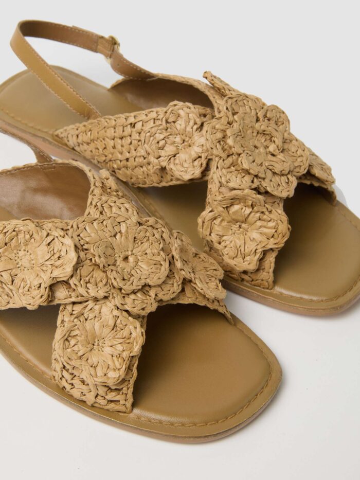 STEFANEL woven sandals with floral appliques Beige - Image 2