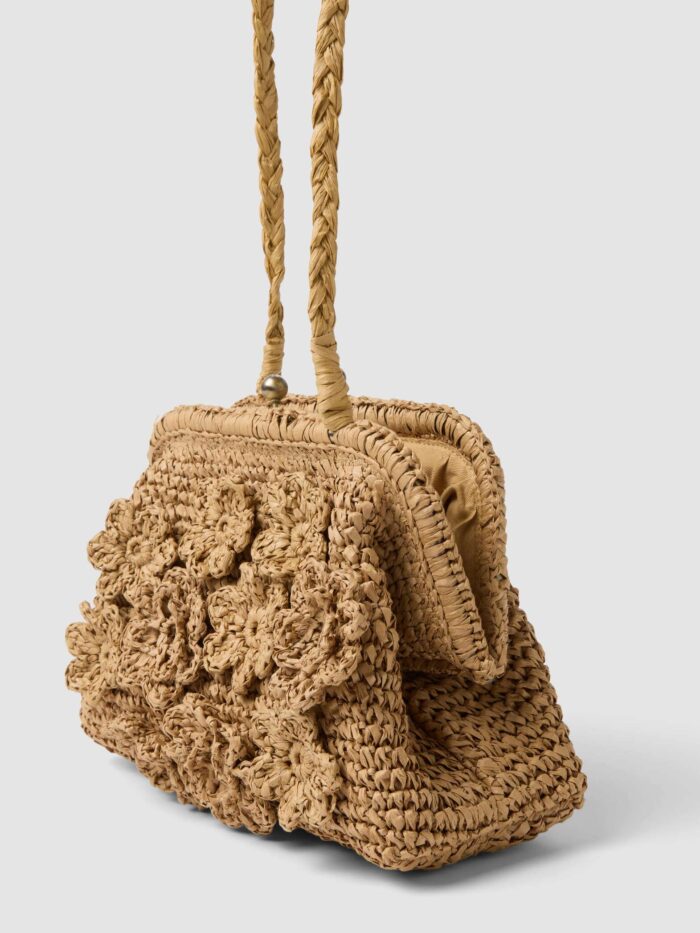 STEFANEL handbag in pure paper fabric with floral appliques Beige - Image 3