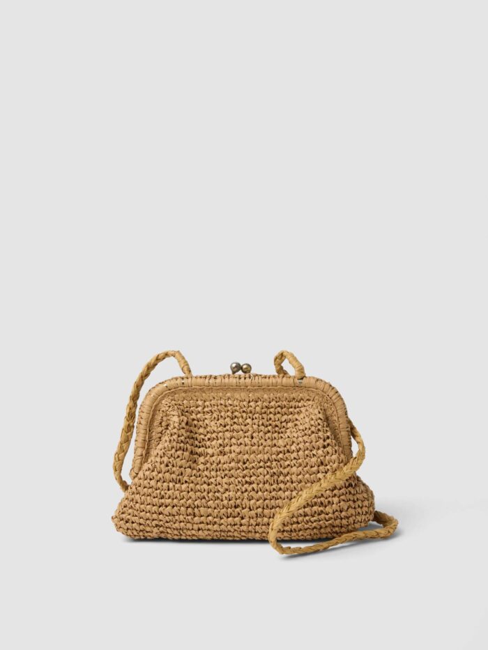 STEFANEL handbag in pure paper fabric with floral appliques Beige - Image 2