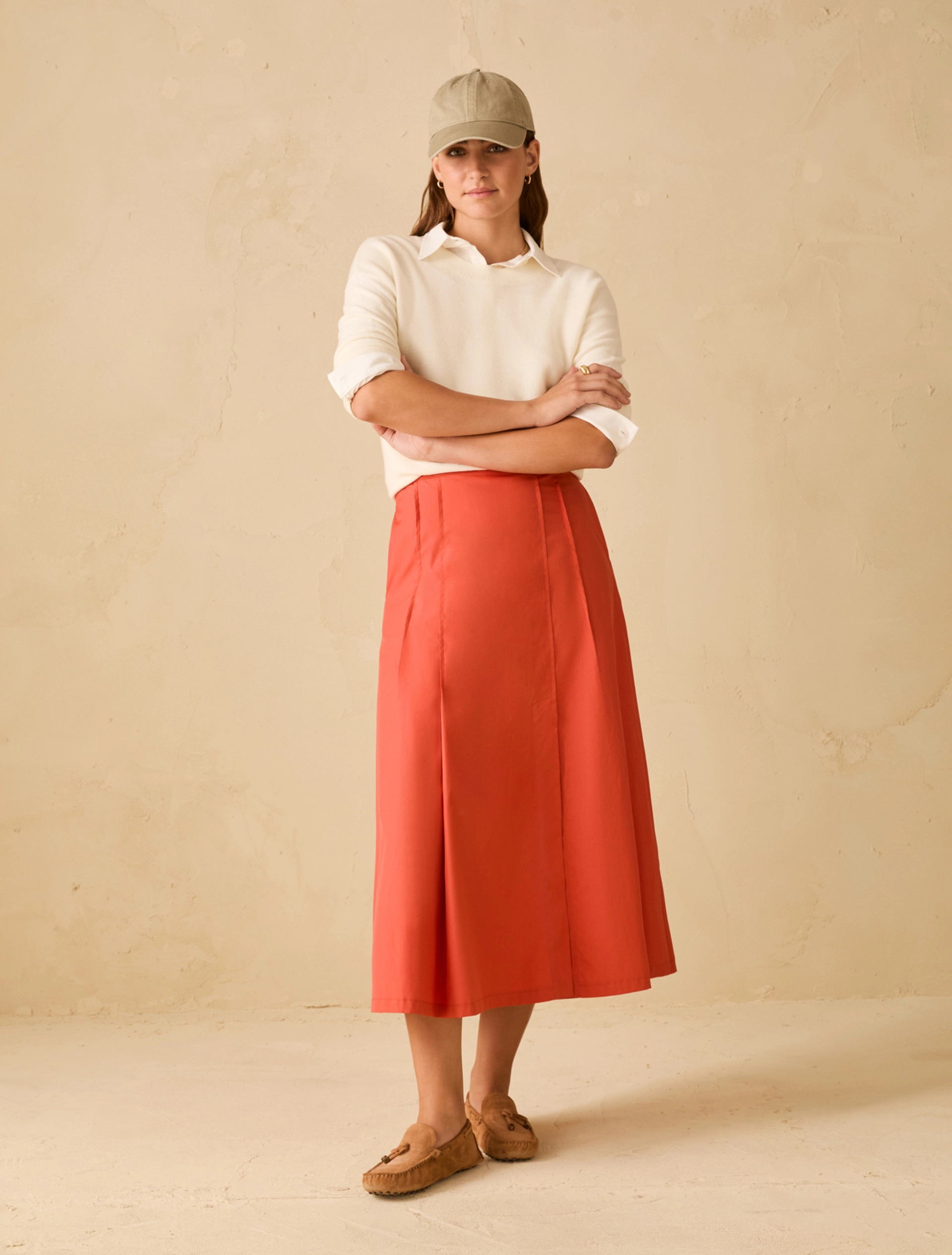 1101096302003-a-pbbpigna PENNY BLACK Poplin Midi Skirt Lobster - Image 1