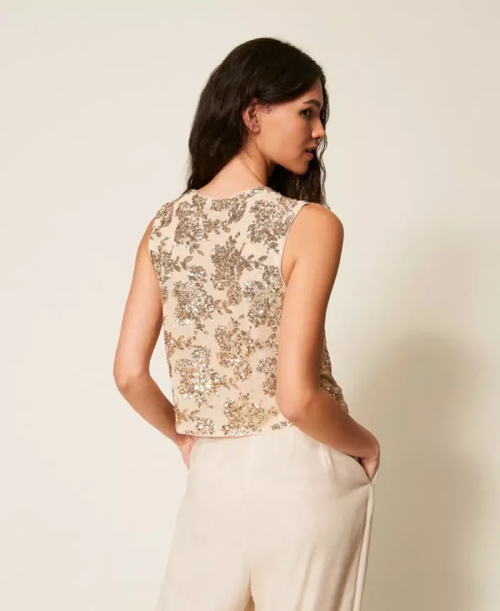 ACTITUDE Tulle waistcoat with sequins Beige - Image 4