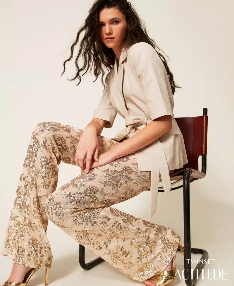 261AT2141_13362_PA ACTITUDE Tulle trousers with sequins Beige - Image 1