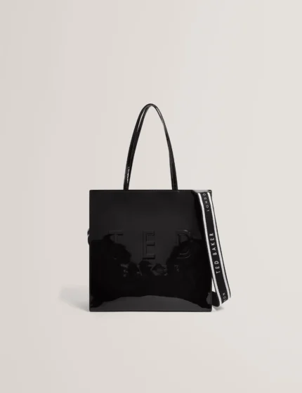 TED BAKER Iconny Patent Webbing Strap Large Icon Tote Bag Black